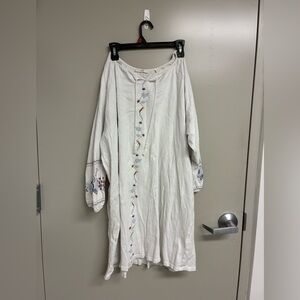 White Embroidered Peasant Dress with Blue & Red Accents